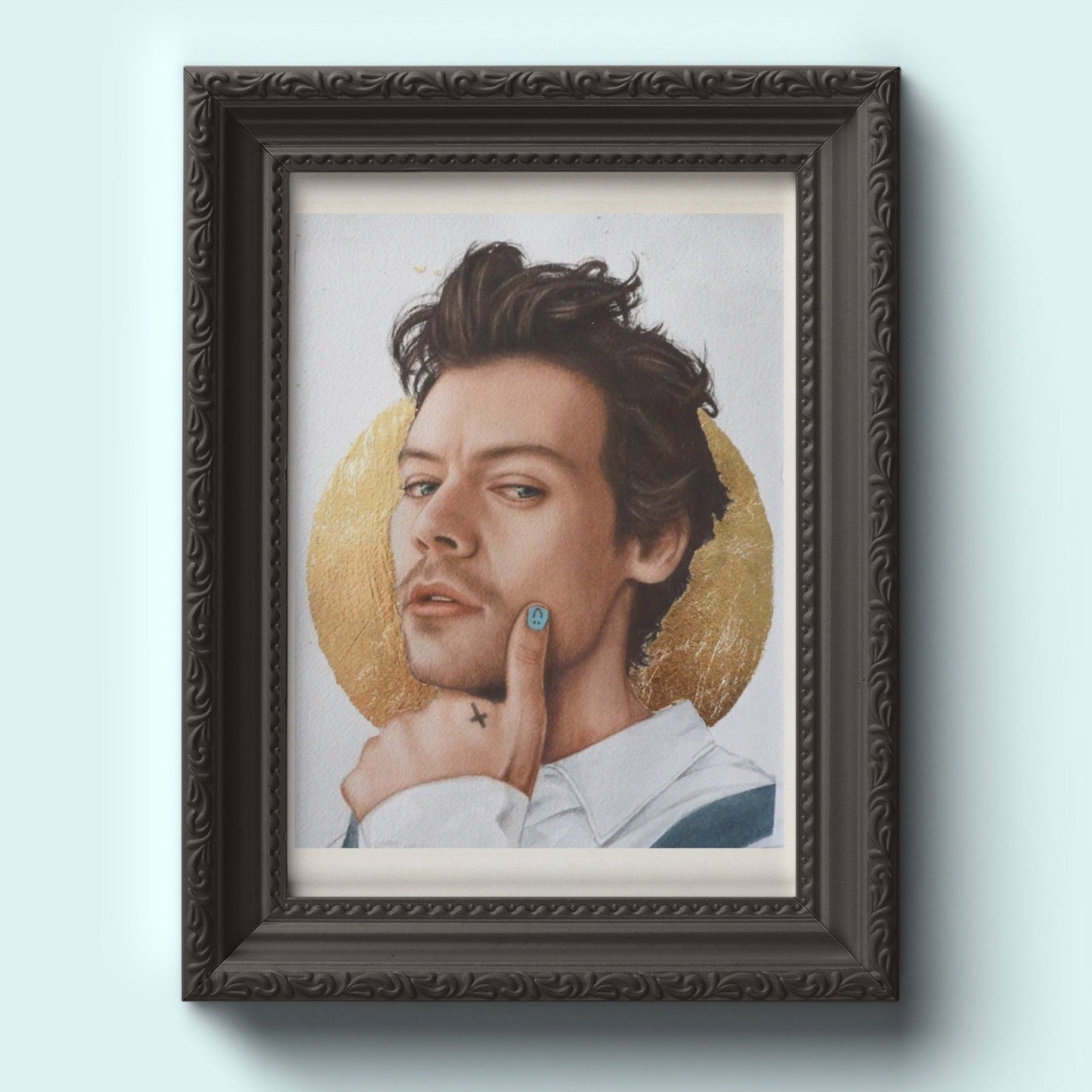 Golden - Harry Styles watercolor painting with gold leaf