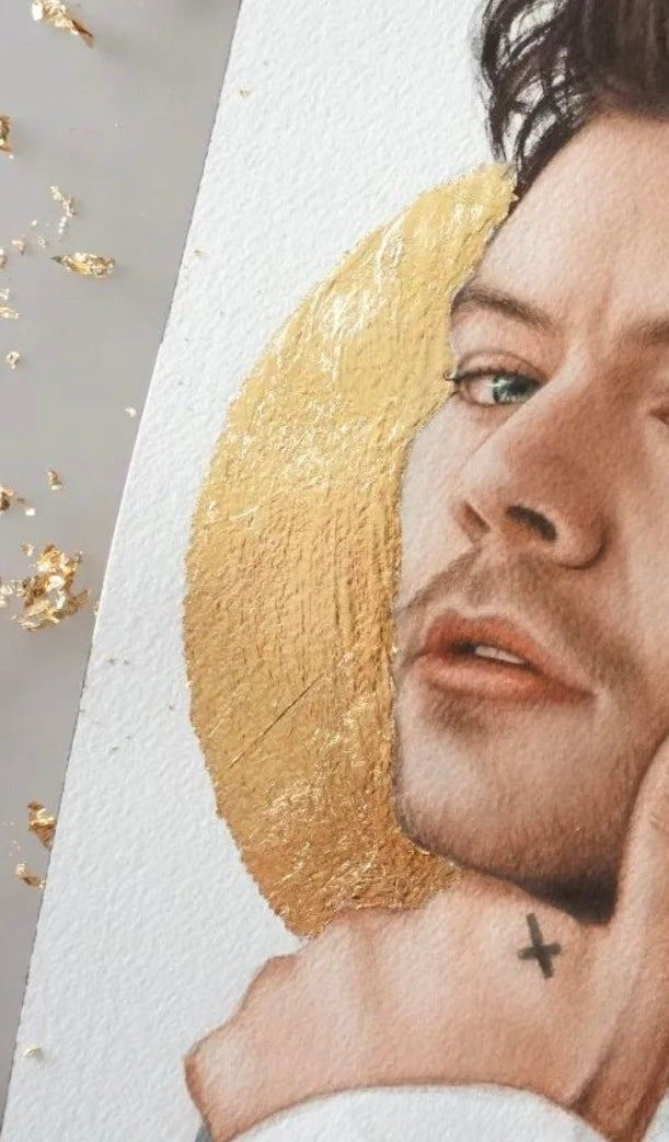 Gold Harry Styles - Watercolor Print with Gold Leaf