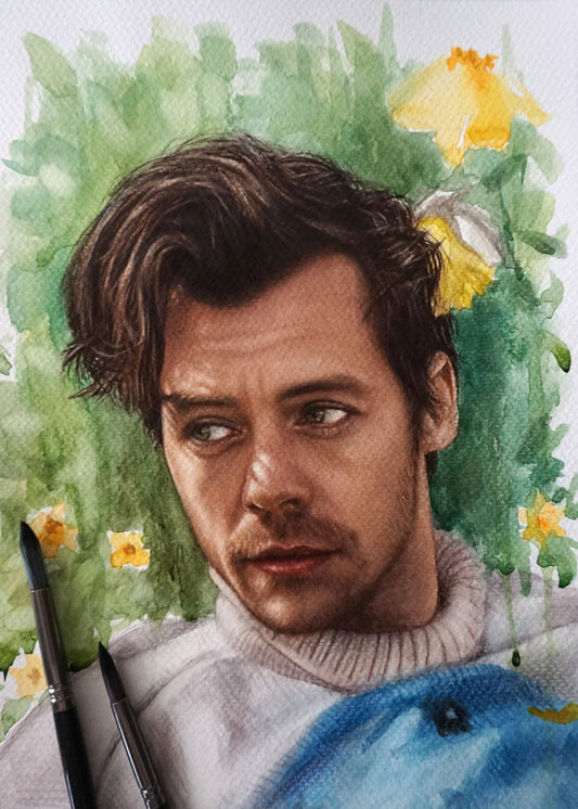 Harry Styles Watercolor original piece - Natural Background