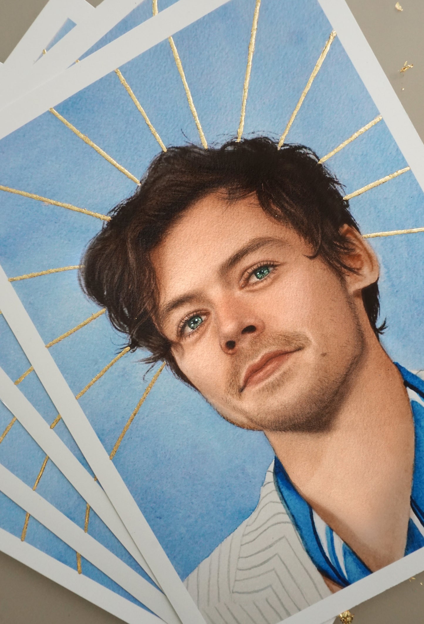 Harry Styles Watercolor Print - Blue