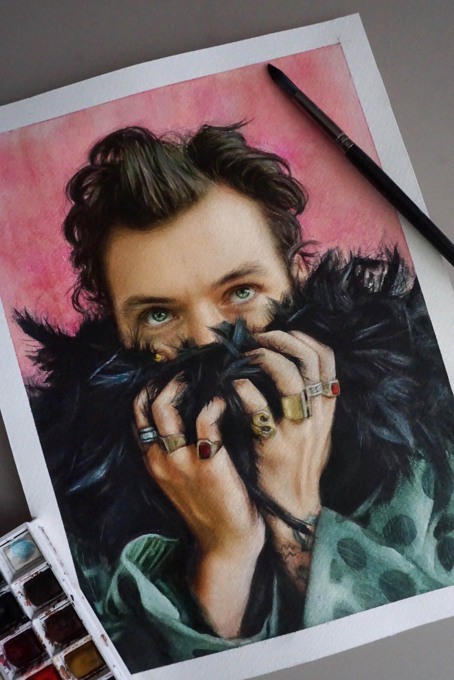 Harry Styles Watercolor original piece - Natural Background