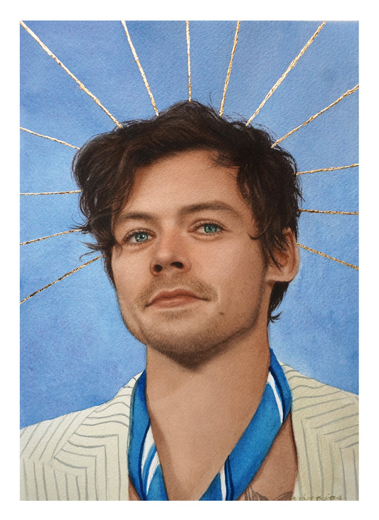 Harry Styles Watercolor Print - Blue
