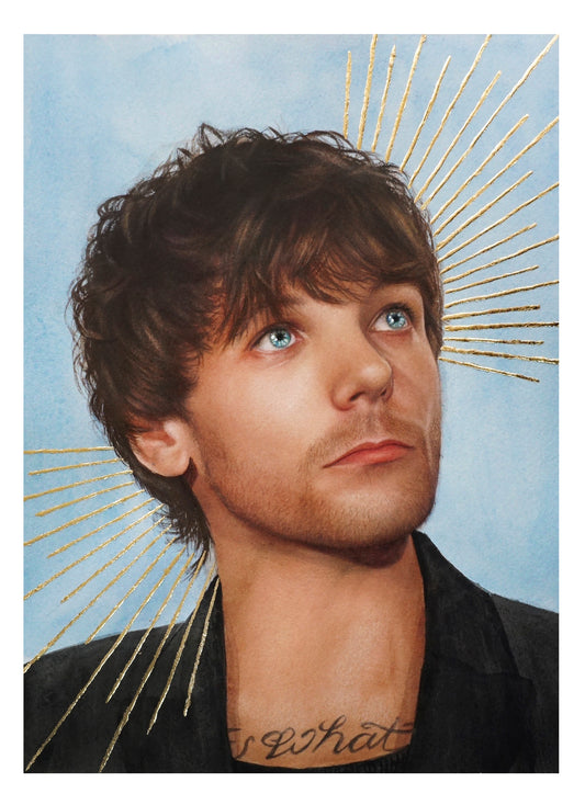 Louis Tomlinson Watercolor Print - Detalles dorados hechos a mano