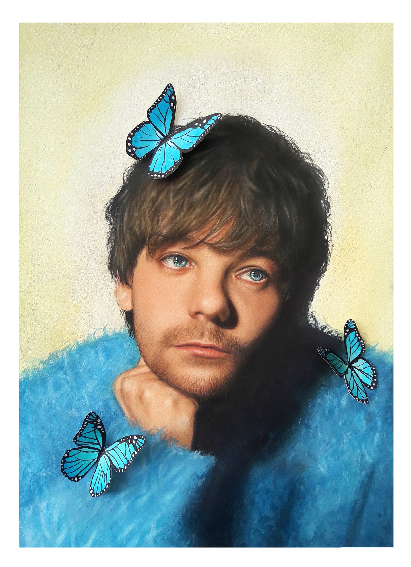 Louis Tomlinson Watercolor Art Print - Blue Butterflies