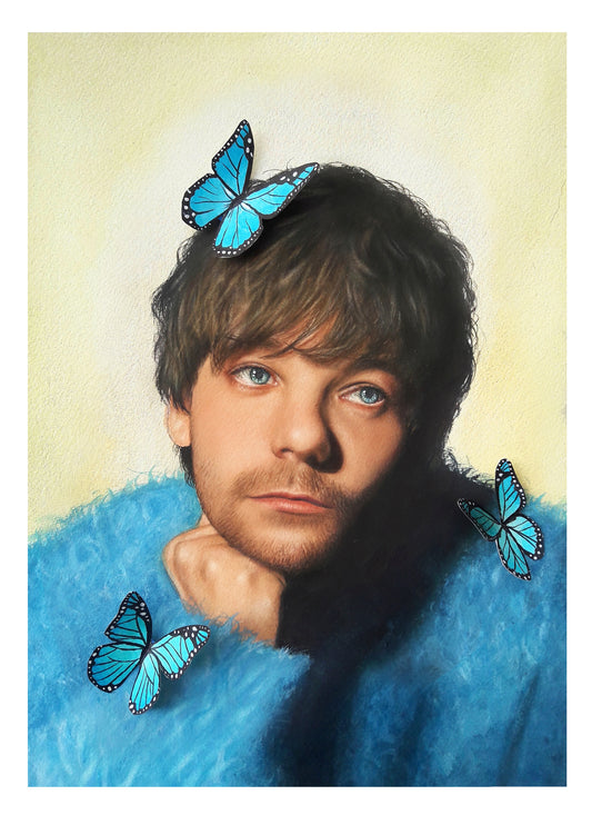 Louis Tomlinson Watercolor Art Print - Blue Butterflies