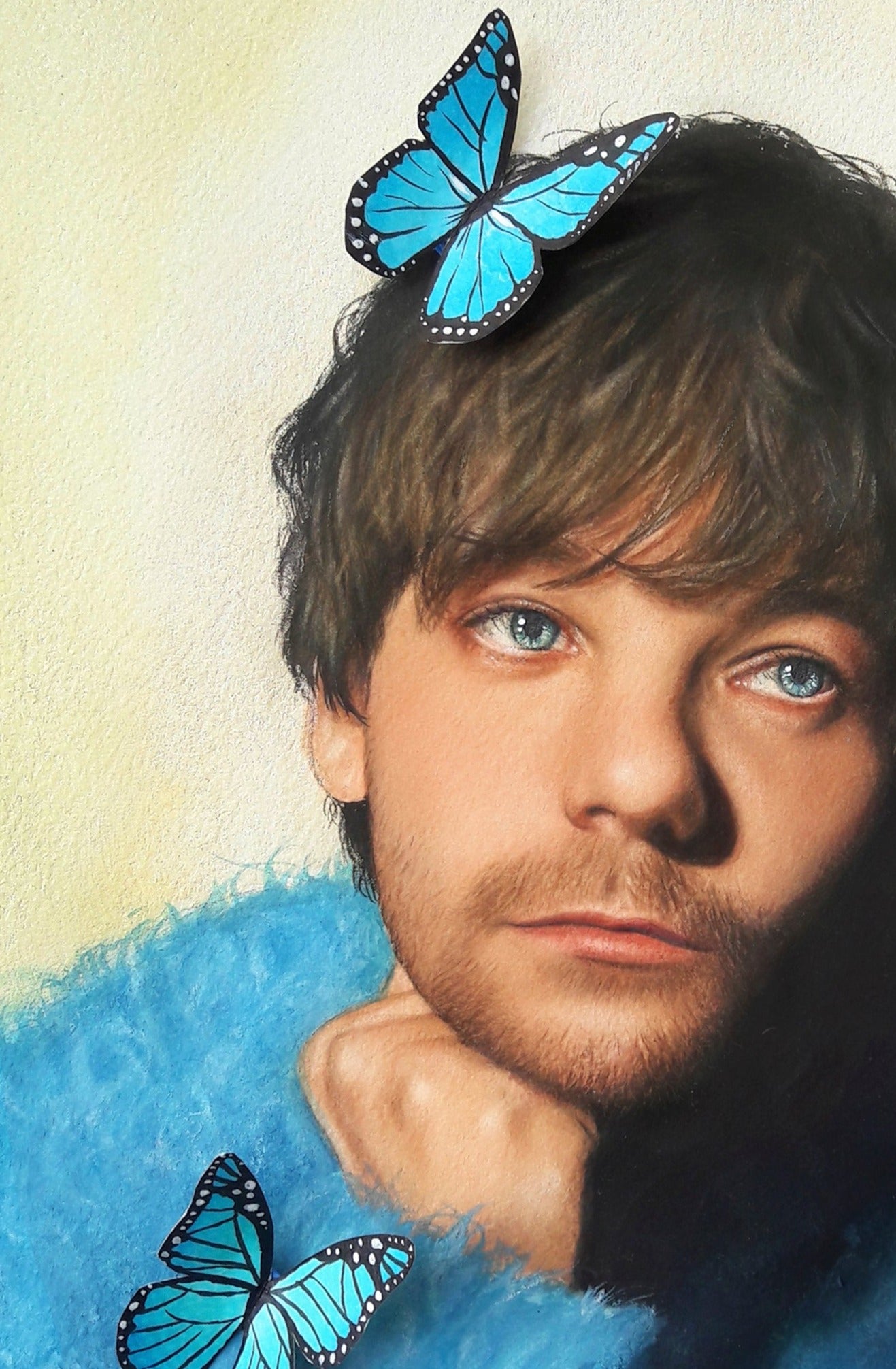 Louis Tomlinson Watercolor Art Print - Blue Butterflies